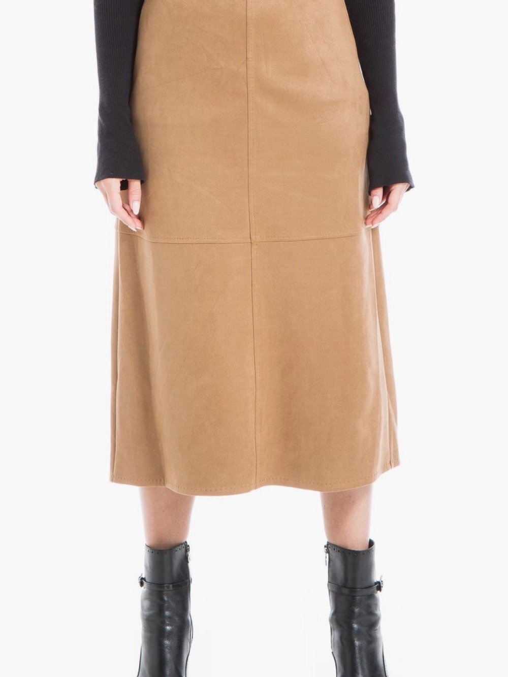 Faux Suede High Waisted A-Line Midi Skirt